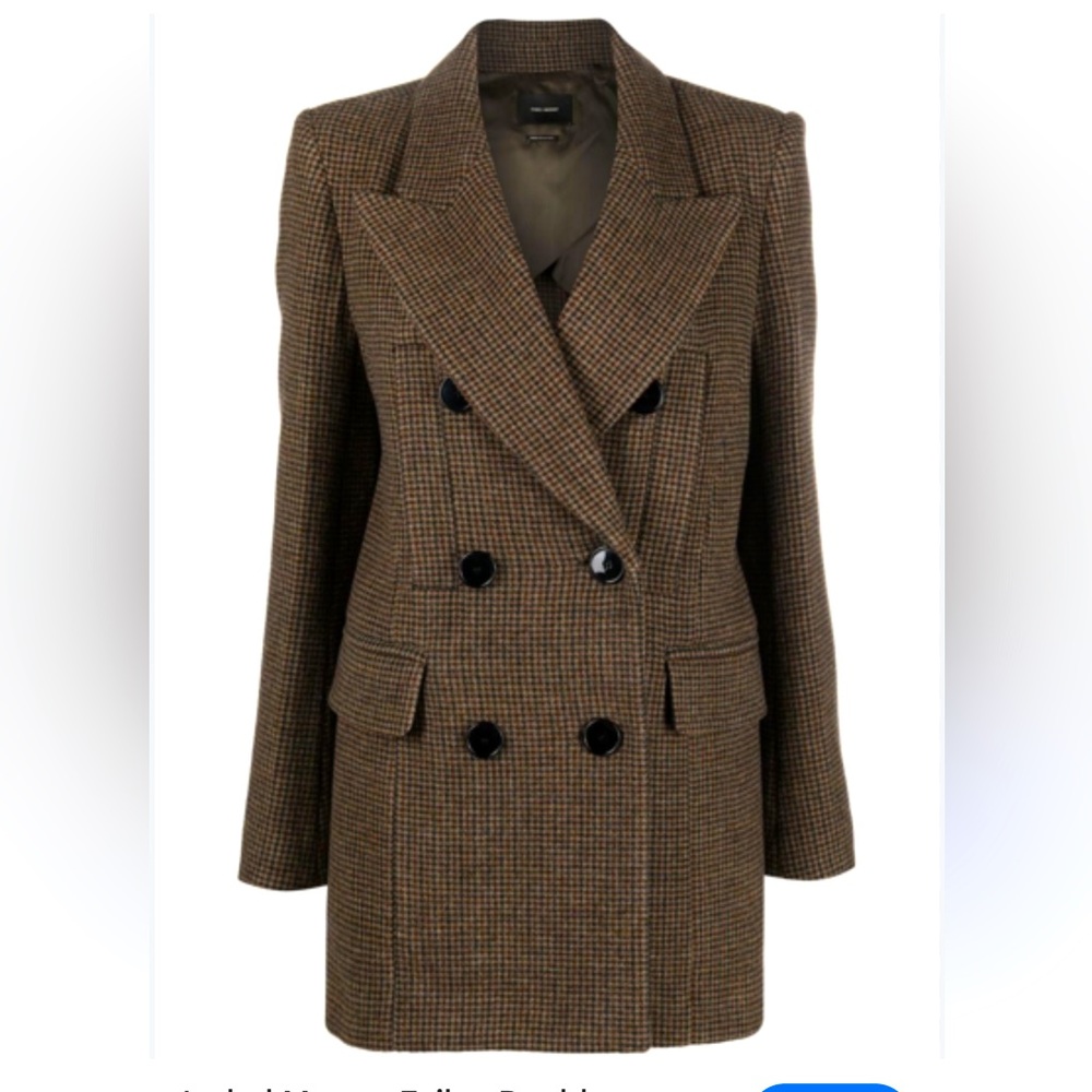 ISABEL MARANT Double-breasted Checked Wool Blazer jacket 38 M brown